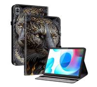 TEDTIKJT Coque Compatible avec Realme Pad Mini 8.7" 2022 étuis Tablette Housse PU Cuir Flip Cover Fente pour Carte Pen Fente Support Protection Motif Peint Tablette étui Housse,Lion d'or Noir