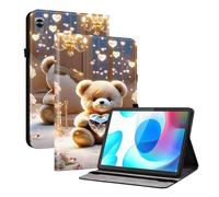 TEDTIKJT Coque Compatible avec Realme Pad Mini 8.7" 2022 étuis Tablette Housse PU Cuir Flip Cover Fente pour Carte Pen Fente Support Protection Motif Peint Tablette étui Housse,Ours Diamant
