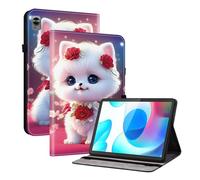 TEDTIKJT Coque Compatible avec Realme Pad Mini 8.7" 2022 étuis Tablette Housse PU Cuir Flip Cover Fente pour Carte Pen Fente Support Protection Motif Peint Tablette étui Housse,Rose Chat