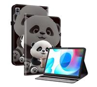 TEDTIKJT Coque Compatible avec Realme Pad Mini 8.7" 2022 étuis Tablette Housse PU Cuir Flip Cover Fente pour Carte Pen Fente Support Protection Motif Peint Tablette étui Housse,Lait Thé Ours