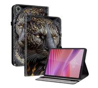 TEDTIKJT Coque pour Lenovo Tab 10.1" K10C TB311XU 2025 étuis Tablette Housse PU Cuir Flip Support Protection Motif Peint Tablette étuis pour Lenovo Tab 10.1" K10C Coque Cover,Lion d'or Noir