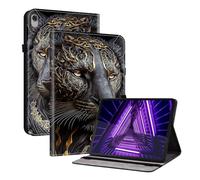 TEDTIKJT Coque pour Lenovo Tab K10 10.3" 2021 étuis Housse X6C6F X6C6X PU Cuir Flip Support Protection Motif Peint Tablette étuis pour Lenovo Tab K10 Coque Cover,Lion d'or Noir