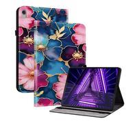 TEDTIKJT Coque pour Lenovo Tab K10 10.3" 2021 étuis Housse X6C6F X6C6X PU Cuir Flip Support Protection Motif Peint Tablette étuis pour Lenovo Tab K10 Coque Cover,Fleurs Bleues et Dorées
