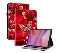 TEDTIKJT Coque pour Lenovo Tab K9 8.7" 2025 étuis Tablette Housse PU Cuir Flip Support Protection Motif Peint Tablette étuis pour Lenovo Tab K9 Coque Cover,Rose Papillon Perle
