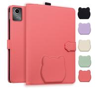 TEDTIKJT Coque pour Lenovo Tab M11 2024 TB-330FU Housse/Lenovo Xiaoxin Pad 2025 K11 Gen 2 TB-336 Etui de Protection PU Cuir Flip Support Etui Motif de Tête de Chat Mignon Tablette Coque,Rouge