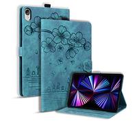 TEDTIKJT Coque pour Lenovo Tab P11 TB-J606F 11 Pouces 2021 Tablette Étui PU Cuir à Rabat Magnétique Support Protection Housse pour Lenovo Tab P11 11" Coque,Vert Fleurs de Cerisier et Chats