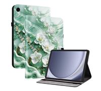 TEDTIKJT Coque pour Samsung Galaxy Tab A11/Tab A9 8.7" Etui Tablette Housse SM-X110 X115 PU Cuir Flip Support Protection Motif Peint Etui pour Galaxy Tab A11 8.7" Coque,Fleurs de Jade