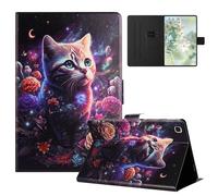 TEDTIKJT Coque pour Samsung Galaxy Tab A7 10.4" 2022/2020 SM-T500 T505 T509 Etui Tablette Housse PU Cuir Flip Support Protection Motif Peint étuis pour Samsung Galaxy Tab A7 Coque,Fleurs Chat