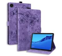 TEDTIKJT Coque pour Samsung Galaxy Tab A8 10.5 Pouces 2021 (SM-X200/X205) Étui PU Cuir à Rabat Magnétique Support Protection Tablette Housse pour Galaxy Tab A8,Pourpre Fleurs de Cerisier et Chat
