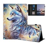 TEDTIKJT Coque pour Samsung Galaxy Tab A9 8.7" SM-X110 X115 Etui Housse PU Cuir Flip Support Protection Peint Motif étuis pour Tablette Samsung Galaxy Tab A9 8.7" Coque,Le Loup Blanc
