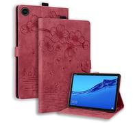 TEDTIKJT Coque pour Samsung Galaxy Tab A9 Plus 11 Pouces (SM-X210/X215/X216B) Étui Tablette PU Cuir à Rabat Magnétique Support Protection Tablette Housse,Rouge Fleurs de Cerisier et Chats