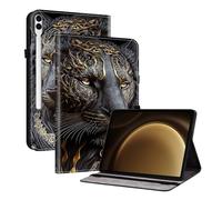 TEDTIKJT Coque pour Samsung Galaxy Tab S10 FE+ 13.1" 2025 étuis Housse X620 X626 X626B PU Cuir Flip Support Protection Motif Peint Tablette Coque Cover,Lion d'or Noir