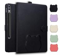 TEDTIKJT Coque pour Samsung Galaxy Tab S11 Ultra/S10 Ultra/S9 Ultra/S8 Ultra 14.6" SM-X920 X926B X910 Housse Etui de Protection PU Cuir Flip Support Motif de Tête de Chat Mignon Tablette Coque,Noir