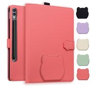 TEDTIKJT Coque pour Samsung Galaxy Tab S11 Ultra/S10 Ultra/S9 Ultra/S8 Ultra 14.6" SM-X920 X926B X910 Housse Etui de Protection PU Cuir Flip Support Motif de Tête de Chat Mignon Tablette Coque,Rouge