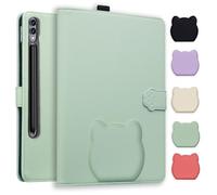 TEDTIKJT Coque pour Samsung Galaxy Tab S11 Ultra/S10 Ultra/S9 Ultra/S8 Ultra 14.6" SM-X920 X926B X910 Housse Etui de Protection PU Cuir Flip Support Motif de Tête de Chat Mignon Tablette Coque,Vert