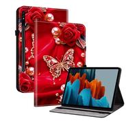 TEDTIKJT Coque pour Samsung Galaxy Tab S8+/Tab S7+ 12.4" étuis Housse T970 T976B X800 X806 Tablette PU Cuir Flip Support Protection Motif Peint pour Samsung Tab S7 Plus Coque,Rose Papillon Perle