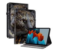 TEDTIKJT Coque pour Samsung Galaxy Tab S8+/Tab S7+ 12.4" étuis Housse T970 T976B X800 X806 Tablette PU Cuir Flip Support Protection Motif Peint pour Samsung Tab S7 Plus Coque,Lion d'or Noir