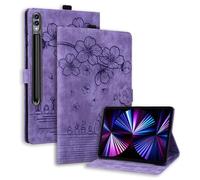 TEDTIKJT Coque pour Samsung Galaxy Tab S9+/Tab S8+/Tab S7+ 12.4 Pouces (SM-X810/X800/T970) PU Cuir à Rabat Étui Tablette Magnétique Support Protection Housse,Pourpre Fleurs de Cerisier et Chats