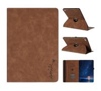 TEDTIKJT Coque pour Tablette iPad 9.7" 6. Gen 2018/5. Gen 2017/iPad Air 1/2 360°Rotatif Multi-Angle Stand Portefeuille Tablette Housse Étui Motif Alphabétique - Smile Flip Protection Coque,Marron