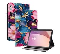 TEDTIKJT Coque pour Tablette Lenovo Tab M9 9" 2022 TB310FU étuis Housse PU Cuir Flip Support Protection Motif Peint Tablette étuis pour Lenovo Tab M9 Coque Cover,Fleurs Bleues et Dorées