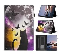 TEDTIKJT Coque pour Tablette Samsung Galaxy Tab A 10.5 2018 T590 T595 étuis Housse PU Cuir Animal Imprimé Flip Cover Support Protection Samsung Galaxy Tab A 10.5 2018 Coque,Ombre de Chat