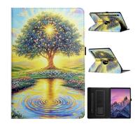 TEDTIKJT Coque pour Tablette Samsung Galaxy Tab S10 FE/S9 FE/S9 11 Pouces Etui Housse PU Cuir Flip Cover 360°Rotatif Multi-Angle Support Protection Motif Peint Cover,Arbre Lumineux