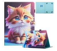 TEDTIKJT Coque pour Universel 10 Pouces Housse Tablette Cover Cuir Etui de Protection Cover Portefeuille avec Support Fonction Case pour Universel 10" Coque, Chat Jaune