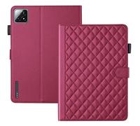 TEDTIKJT Coque pour Xiaomi Pad 6S Pro 12.4 Pouces 2024 PU Cuir Flip Cover Case Xiaomi Pad 6S Pro Tablette Coque Étui avec Support Fonction Portefeuille Magnétique Tablette Housse,Rouge Rhombique