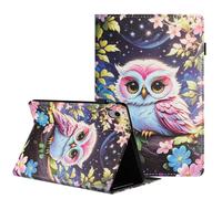 TEDTIKJT Coques Compatible avec iPad Mini 6 Coque/iPad Mini 7 8.3" 2021/2024 Coque Etui PU Cuir Flip Support Protection Motif Peint Tablette Housse,La Chouette aux Fleurs de Pêche