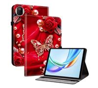 TEDTIKJT étuis pour Honor Pad X7 8.7" 2025 Coque Tablette Housse PU Cuir Flip Support Protection Motif Peint Tablette étui Housse pour Honor Pad X7 Coque,Rose Papillon Perle