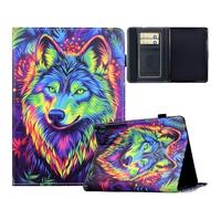 TEDTIKJT Tablette Coque Compatible avec Kindle Paperwhite 12th Gen 7" 2024 étuis Housse PU Cuir Motif Peint Flip Support Protection Tablette Coque,Le Loup Couleur