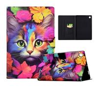 TEDTIKJT Tablette Coque pour Lenovo Tab M10 3rd Gen 10.1 2022 (TB-328FU/TB-328XU) Etui PU Cuir Flip Tablette Housse avec Support Fonction,Roses et Chats