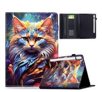 TEDTIKJT Tablette Coque pour Samsung Galaxy Tab S10 FE+ 13.1" 2025 SM-X620 X626 X626B étuis Housse PU Cuir Motif Peint Flip Support Protection Cover pour Galaxy Tab S10 FE+ Coque,Chat éblouissant