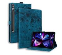 TEDTIKJT Tablette Coque pour Samsung Galaxy Tab S10 FE+ 13 Pouces Étui PU Cuir à Rabat Magnétique Support Protection Housse pour Samsung Galaxy Tab S10 FE+ Coque,Bleu Fleurs de Cerisier et Chats