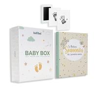 Tedybel - Coffret Souvenir et Cadeau Naissance Bébé Fille et Garçon 3-en-1, Livre Souvenirs des 5 Premieres Années avec Emplacements Photos et textes, Kit Empreintes & Boîte à souvenirs rigide