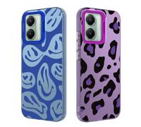 Tedyhulle Lot de 2 Coques de Protection pour Xiaomi Poco X7 Pro - Motif Visage Sourire Amusant et léopard - Tendance - Souple - en TPU Fin - Résistant aux Chocs et aux Rayures - Violet et Bleu