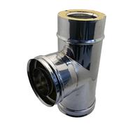 Tee en inox à 90° double paroi pour conduits de cheminée 80-130mm