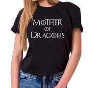 Tee Kiki Mother of Dragons - T-Shirts Femme col Ras du Cou Targaryen Thrones Game of Stark Lannister Baratheon Daenerys Khaleesi TV blu-Ray DVD, Farbe2:Noir, Größe2:X-Large