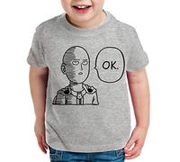 Tee Kiki OK Saitama Camiseta pour Enfants Saitama Punch One Anime Manga, Kinder T-Shirt Größe:98-104 (3-4 Ans), Kinder Farben:Gris Chiné