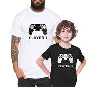 Tee Kiki Player 1 2 - Partenaire t-Shirt père Fils Enfant bébé Body - Meilleur Cadeau d'anniversaire - Look Partenaire, Taille:80, T-Shirts:Barboteuse bébé Blanc
