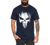 Tee Kiki Punish - T-Shirt pour Homme Jon Bernthal Skull Logo Comics, Farbe2:Bleu foncé, Größe2:Large