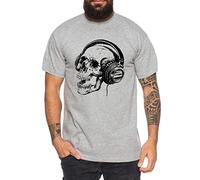 Tee Kiki Skull Music T-Shirt pour Homme Cool Fun Shirt, Farbe2:Gris Chiné, Größe2:XXXX-Large
