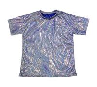 Tee Manche Courte Brillant Métallisé Enfant Col Rond Extensible pour Danse Hip Hop Urbaine Entraînement Compétition Tailles100-180 3-18Ans Plusieurs Couleurs Irisées