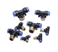 Tee Pneumatic Fittings quick connection-peg T type PB 4 6 8 10 12mm- M5" 1/8" 1/4" 3/8" 1/2" Male threaded NWPNLXEA(4mm OD Hose,1/4")