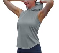 Tee Shirt à Capuche sans Manches pour Femme Débardeur Sport Yoga Fitness Court T Shirt Personnalisé à Capuche Couleur Unie Jogging Sportwear Décontracté Casual Top D’entraînement Port Quotidien