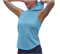 Tee Shirt à Capuche sans Manches pour Femme Débardeur Sport Yoga Fitness Court T Shirt Personnalisé à Capuche Couleur Unie Jogging Sportwear Décontracté Casual Top D’entraînement Port Quotidien