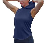 Tee Shirt à Capuche sans Manches pour Femme Débardeur Sport Yoga Fitness Court T Shirt Personnalisé à Capuche Couleur Unie Jogging Sportwear Décontracté Casual Top D’entraînement Port Quotidien