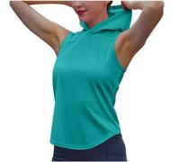 Tee Shirt à Capuche sans Manches pour Femme Débardeur Sport Yoga Fitness Court T Shirt Personnalisé à Capuche Couleur Unie Jogging Sportwear Décontracté Casual Top D’entraînement Port Quotidien