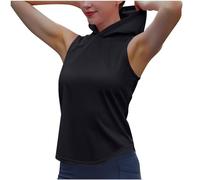 Tee Shirt à Capuche sans Manches pour Femme Débardeur Sport Yoga Fitness Court T Shirt Personnalisé à Capuche Couleur Unie Jogging Sportwear Décontracté Casual Top D’entraînement Port Quotidien