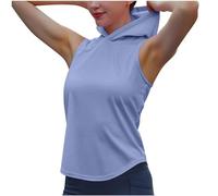 Tee Shirt à Capuche sans Manches pour Femme Débardeur Sport Yoga Fitness Court T Shirt Personnalisé à Capuche Couleur Unie Jogging Sportwear Décontracté Casual Top D’entraînement Port Quotidien
